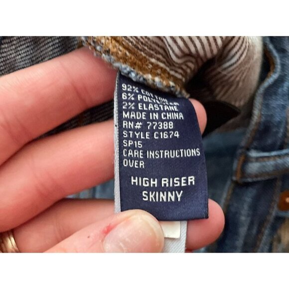 Madewell Jeans High Riser Skinny Zip Fly Distressed Stretch Denim Blue Sz 27 - Picture 7 of 8